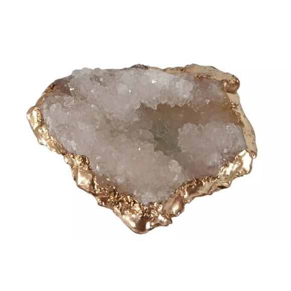 Mirrored Glass Hinged 8" Trinket Jewelry Box W/ Amethyst Geode Knob Gold Trim - Picture 3 of 12